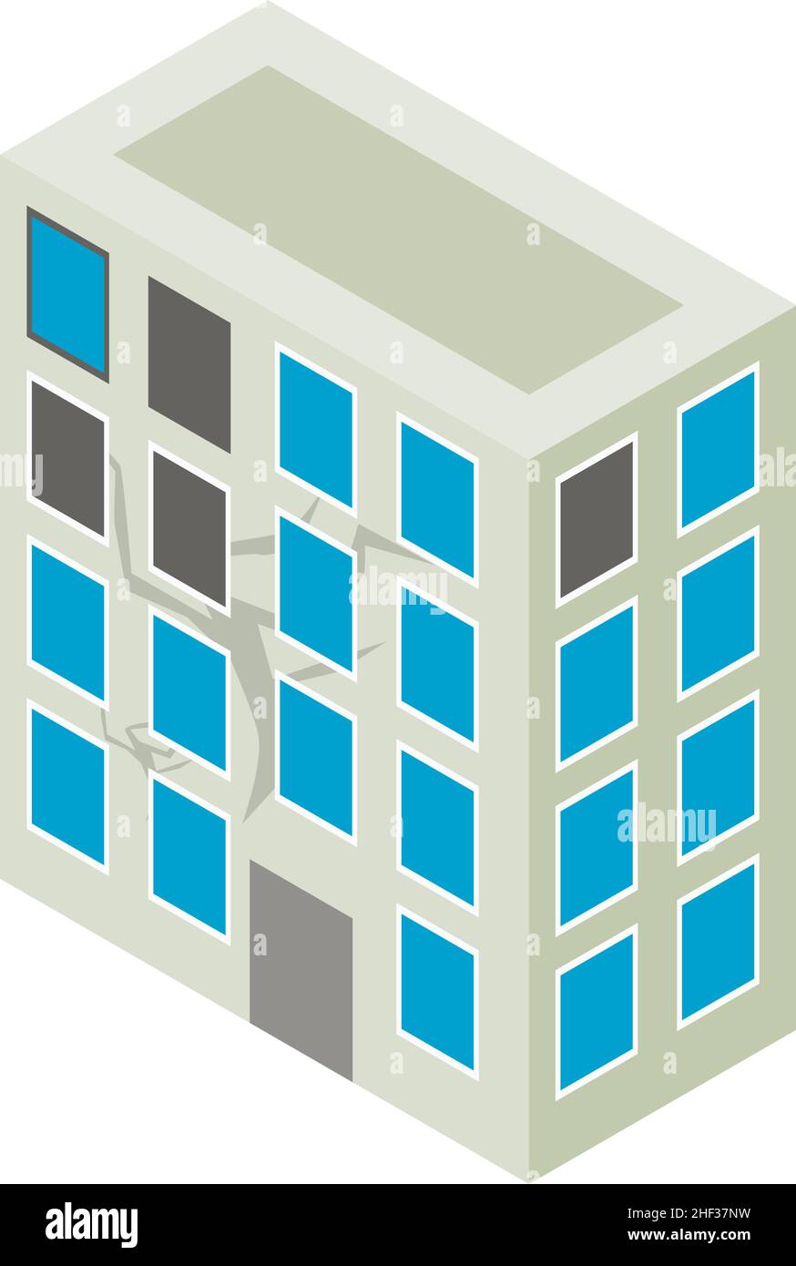Damage building icon isometric vector. Four story destroyed residential building. Consequence military conflict, war and confrontation, aftermath shelling Stock Vector