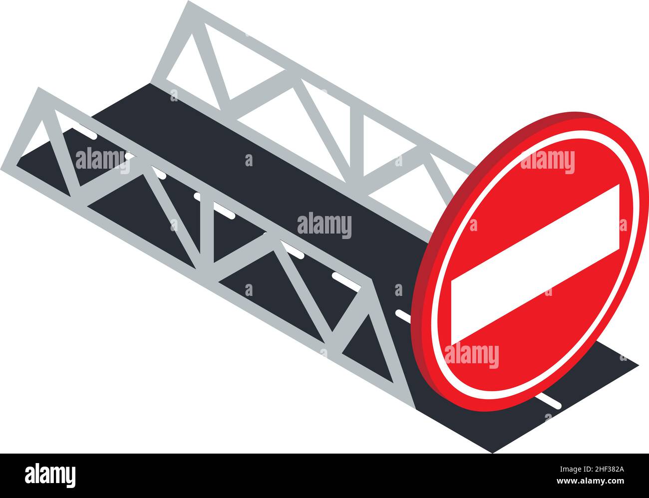 No entry icon isometric vector. Road bridge and prohibition road sign