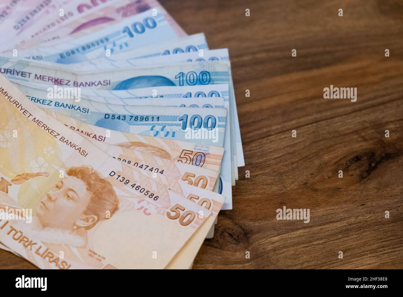 Turkish Lira exchange currency banknotes. Istanbul, Turkey January