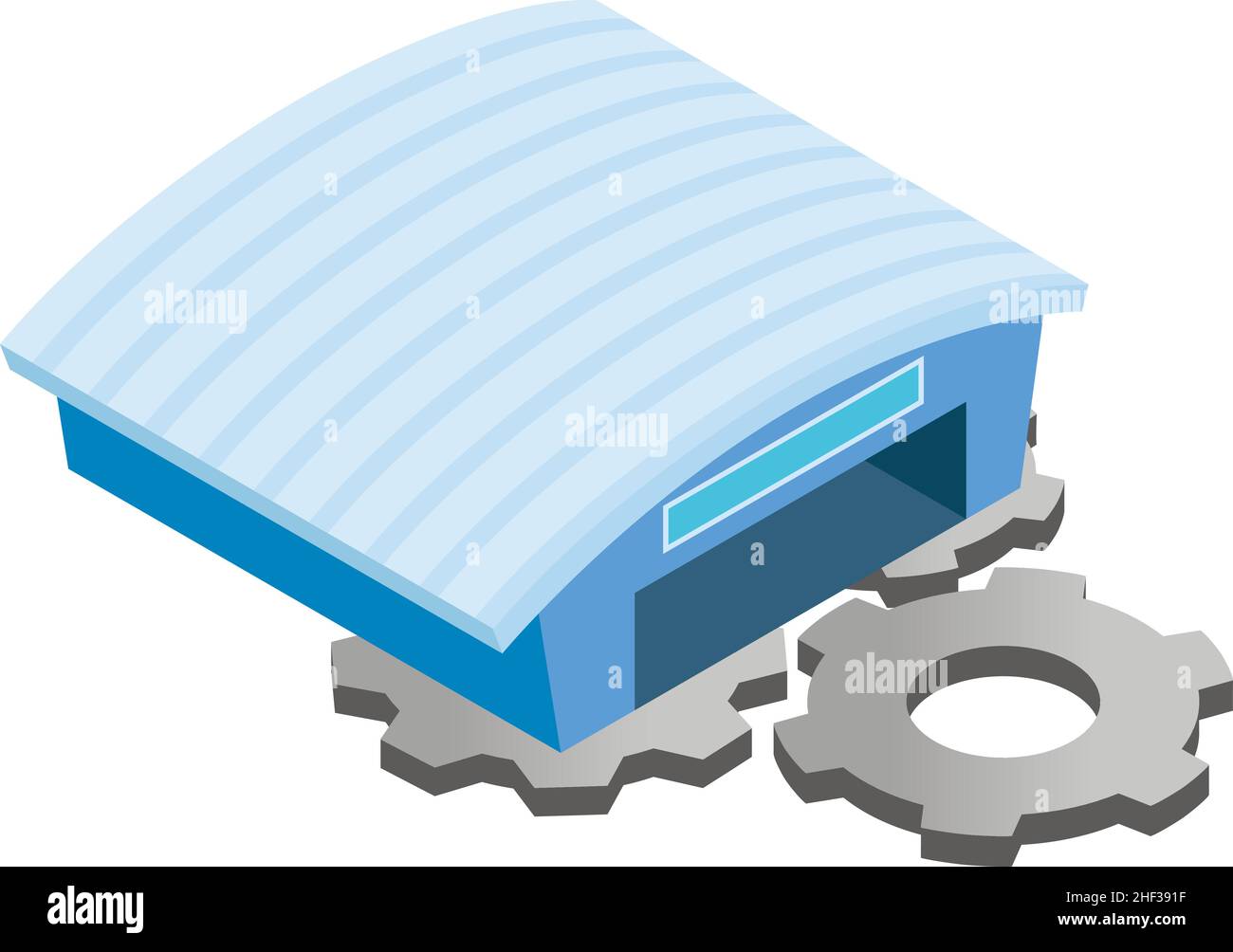 Maintenance concept icon isometric vector. Gear and hangar building icon. Technical support, repair, service icon Stock Vector