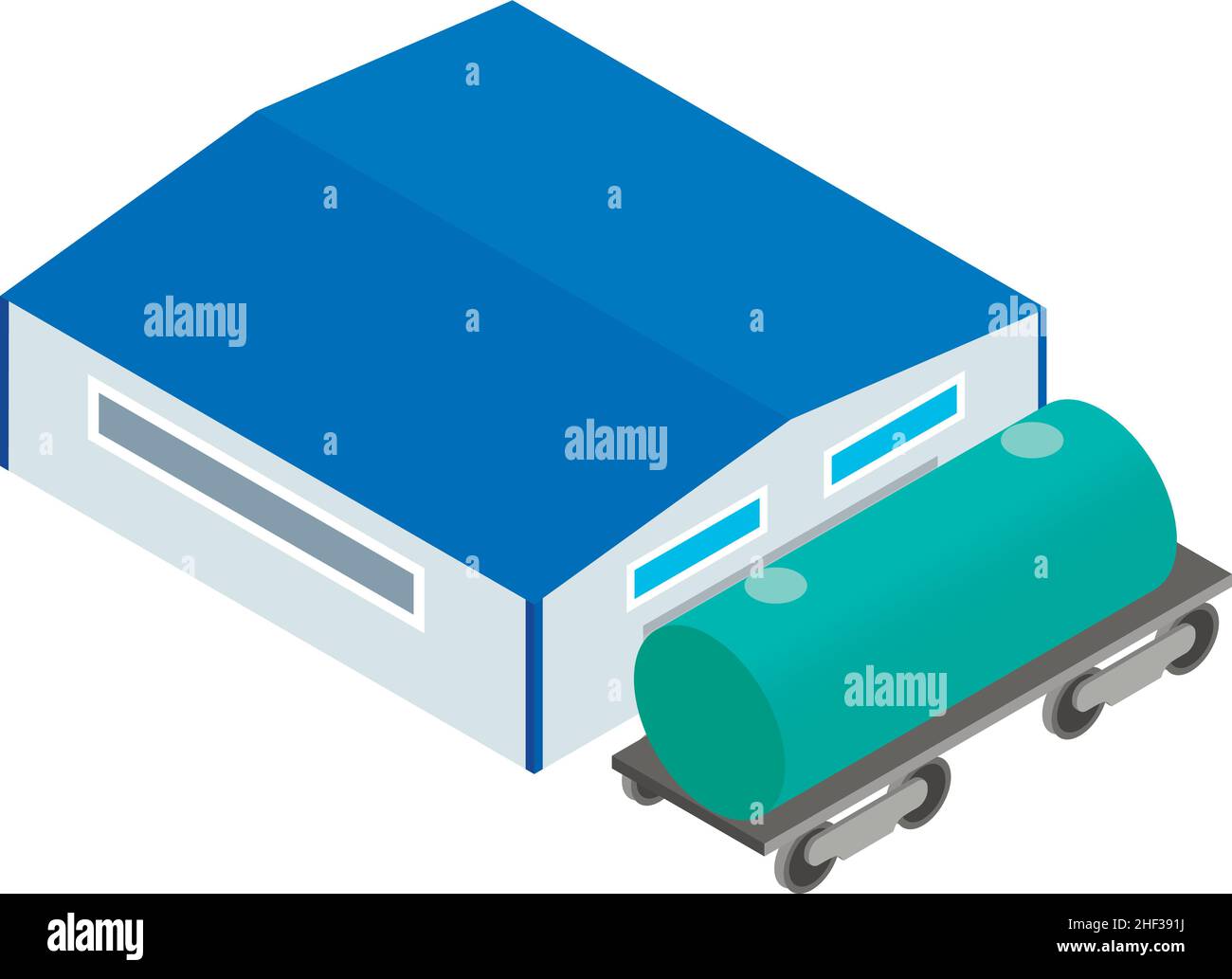 Fuel transportation icon isometric vector. Fuel tank near hangar building icon. Fuelenergy complex, transportation, delivery, storage Stock Vector