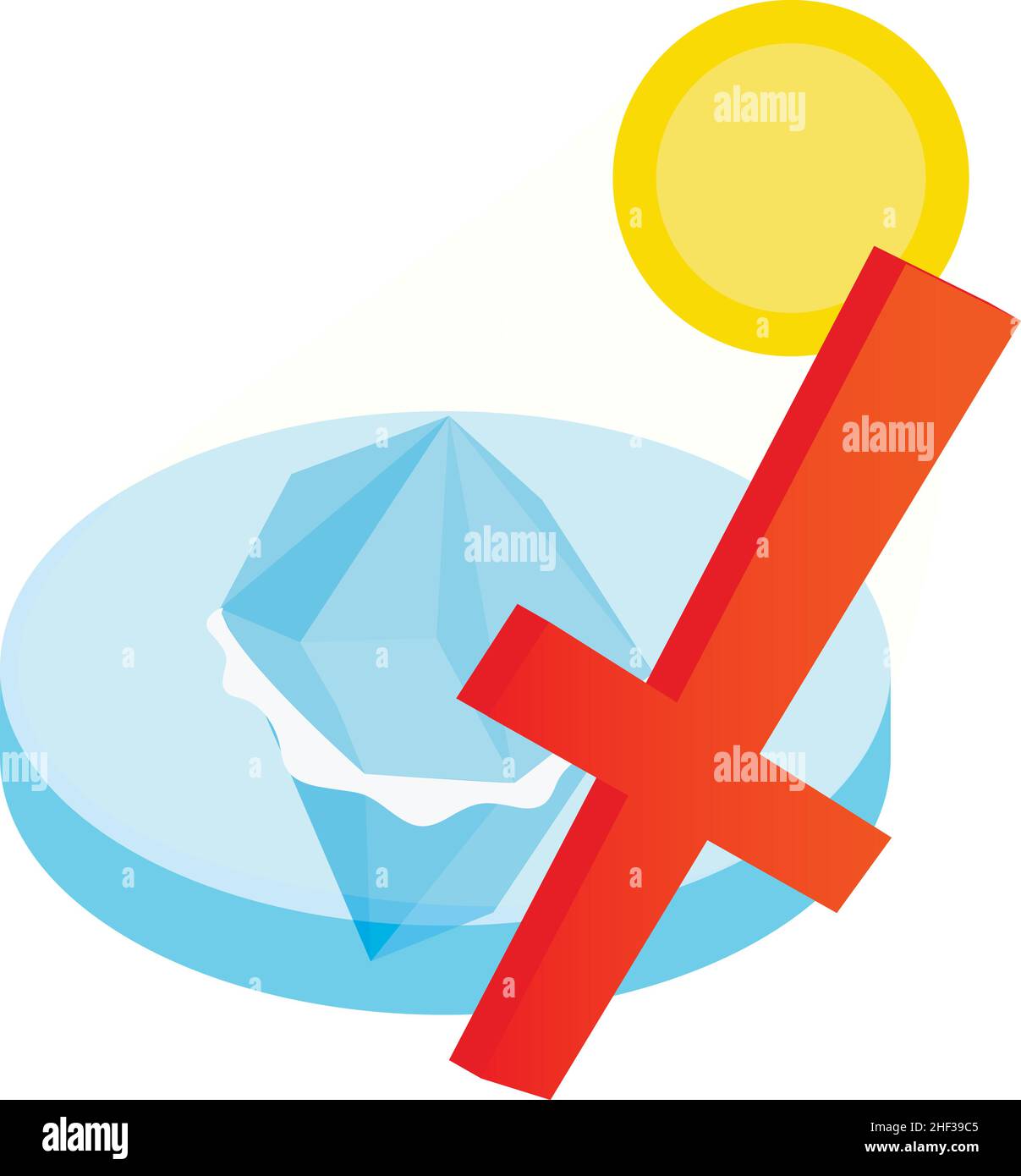 Melting iceberg icon isometric vector. Glacier melting under sun, crossed sign. Stop global warming, climate change, environmental problem Stock Vector