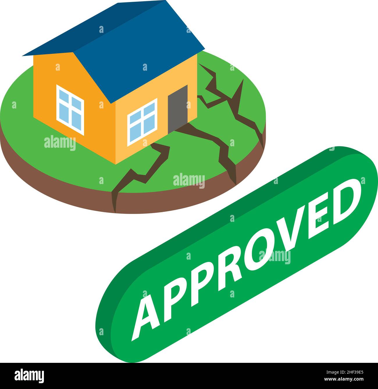 Earthquake icon isometric vector. Residential house after an earthquake icon. Natural disaster, seismic phenomenon, damage Stock Vector