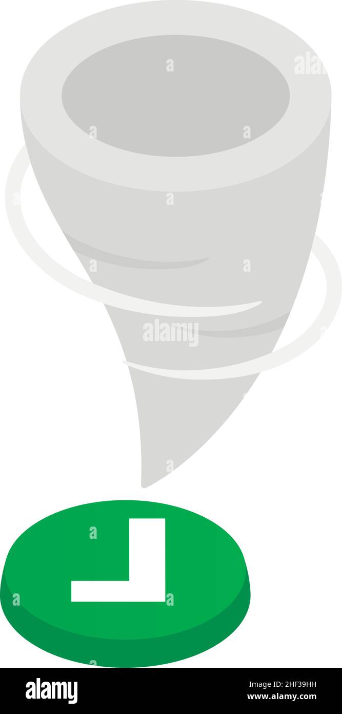 Tornado icon isometric vector. Strong whirlwind and green button icon ...