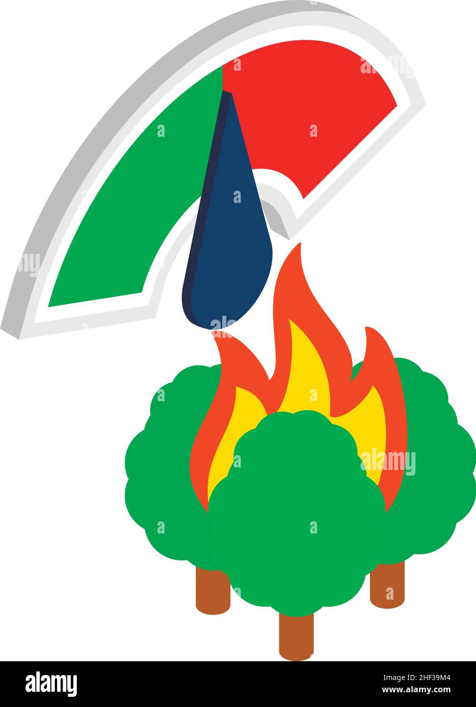 Forest fire icon isometric vector. Burning green tree and hazard level