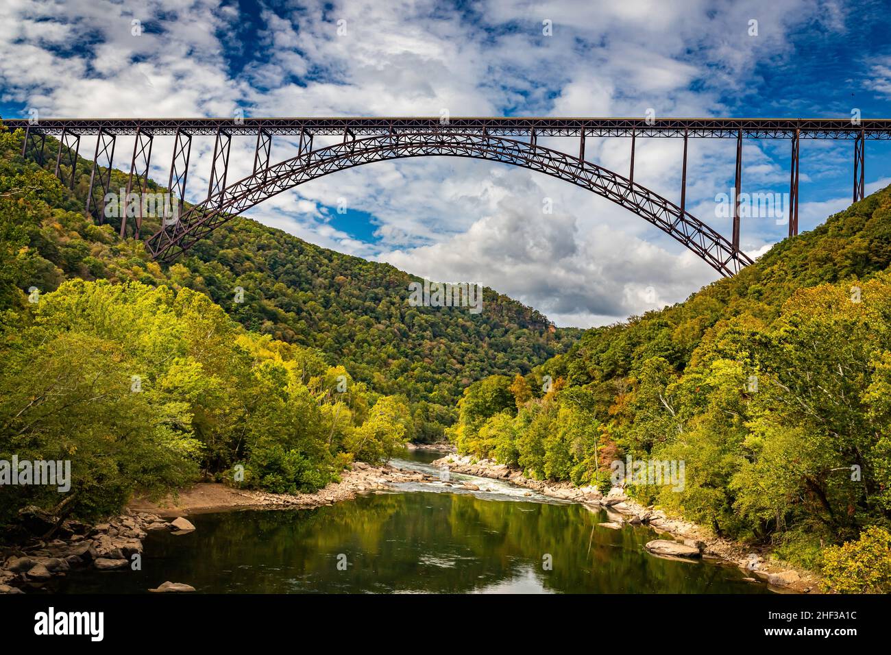 The New River Bridge at New River National Park and Preserve during the Autumn leaf