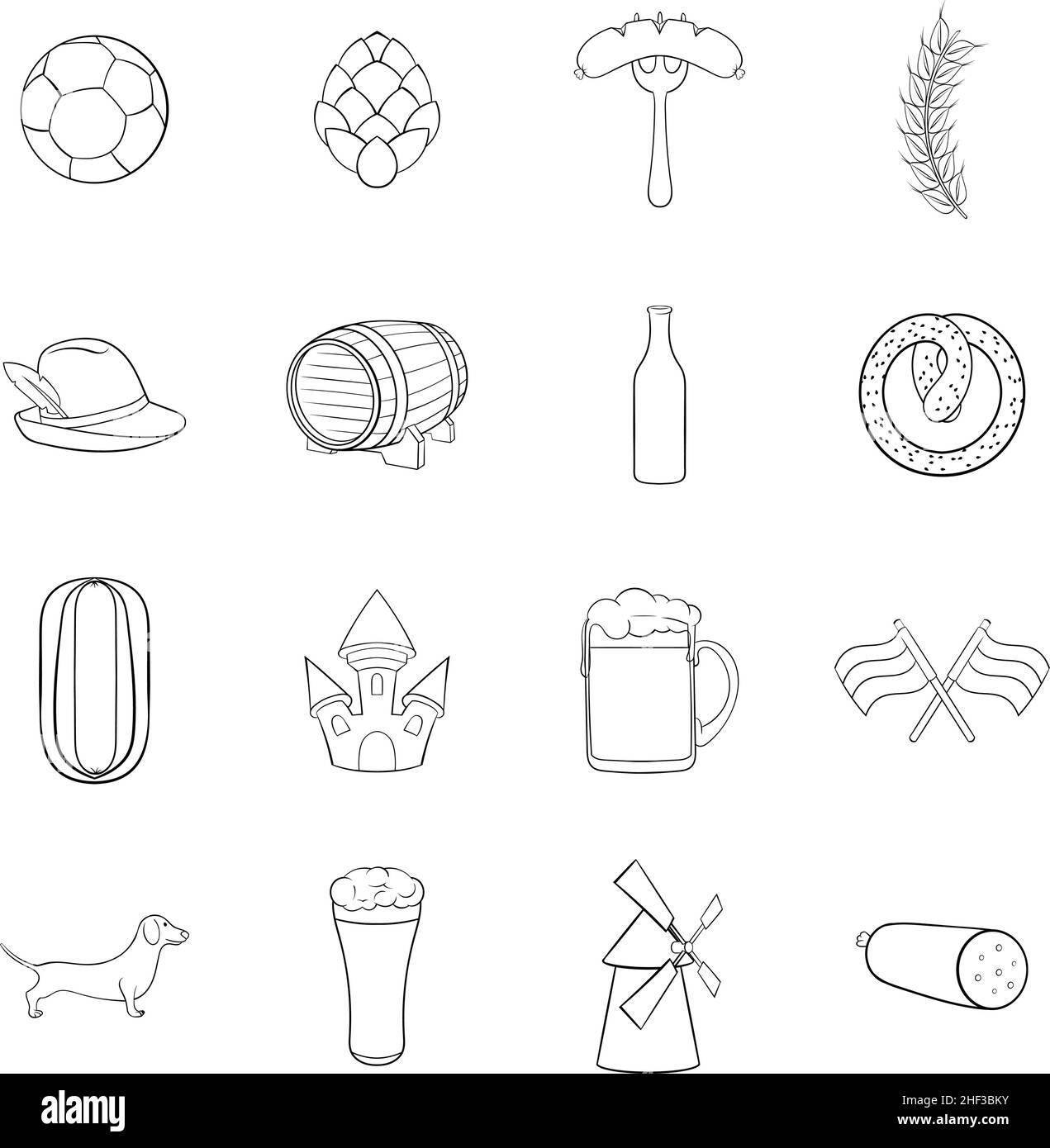 Germany icons set in outline style isolated on white background Stock Vector