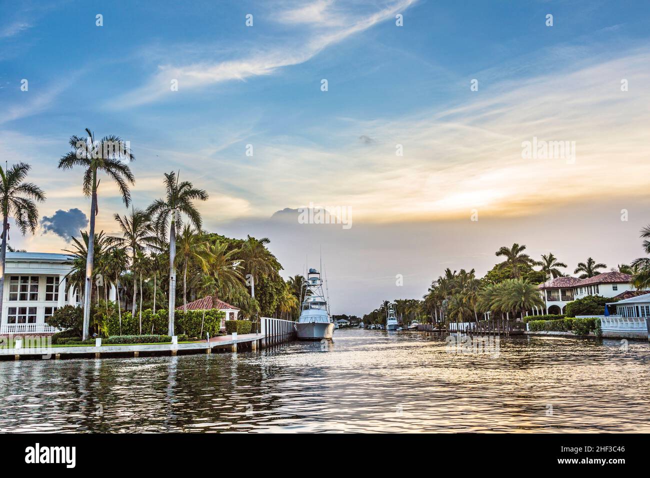 luxurious waterfront homes and yachts at the canal in Fort Lauderdale
