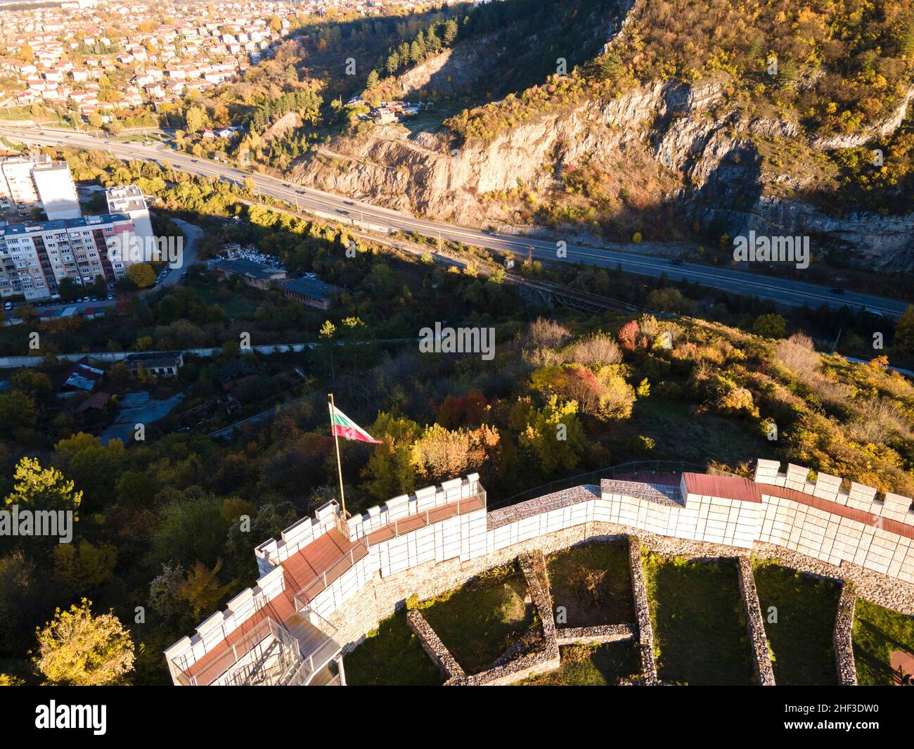 Aerial view of Ruins of the medieval Krakra fortress near town of ...