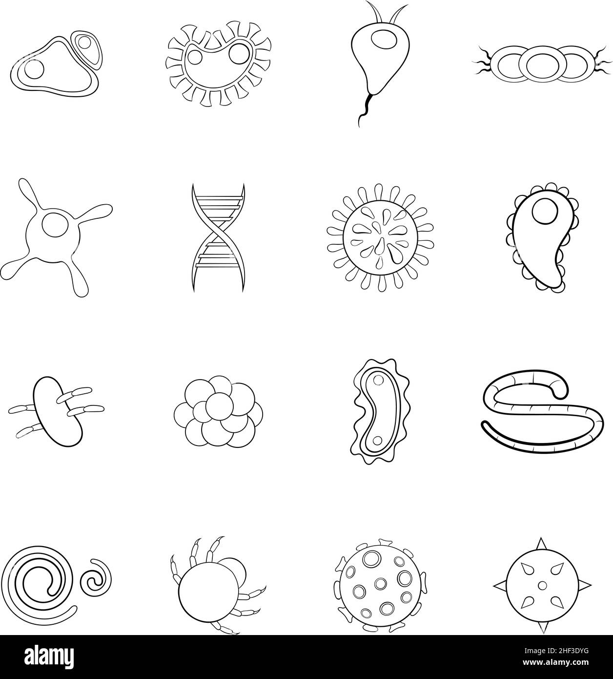 Virus set icons in outline style isolated on white background Stock ...