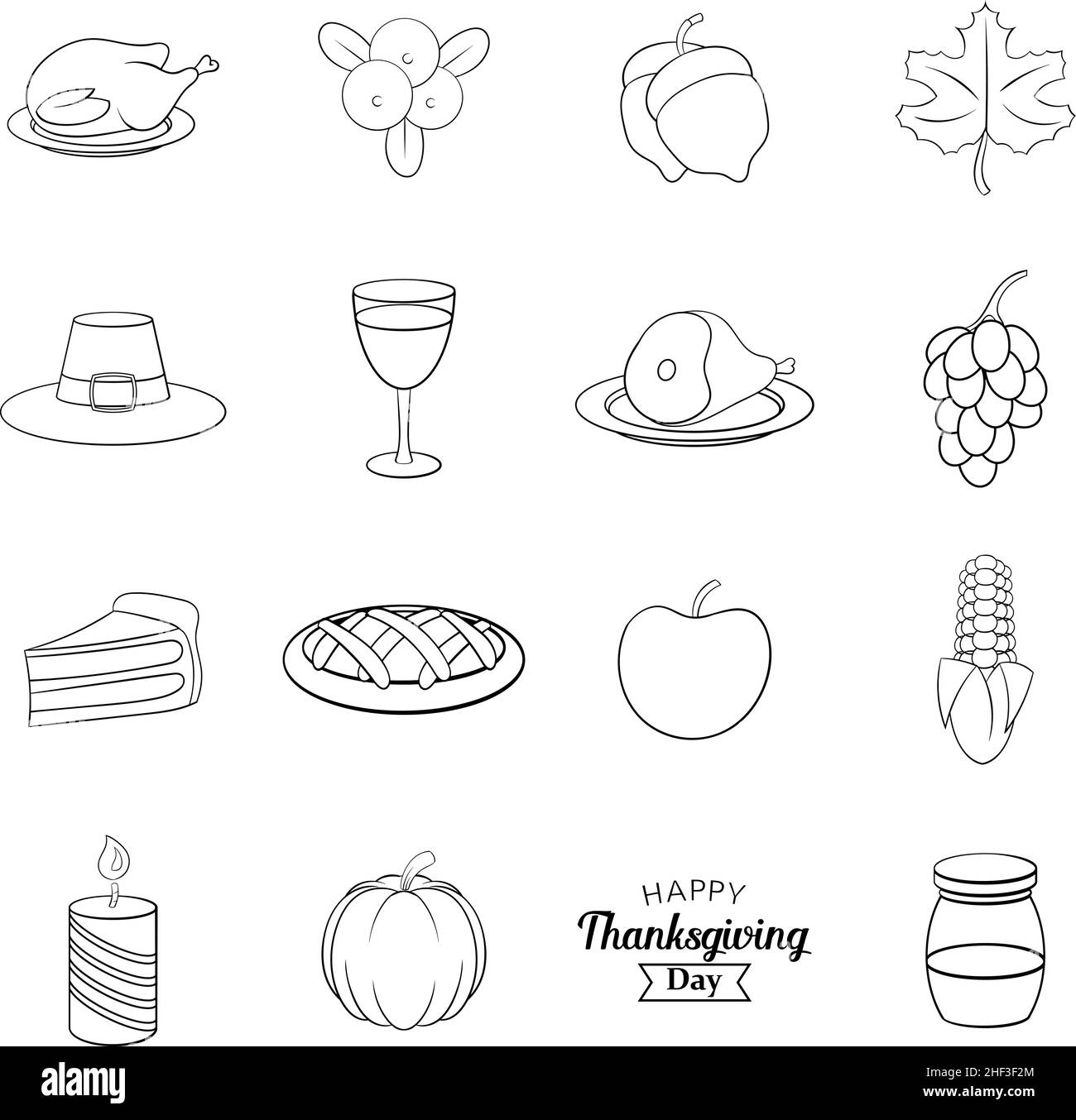 Thanksgiving set icons in outline style isolated on white background ...