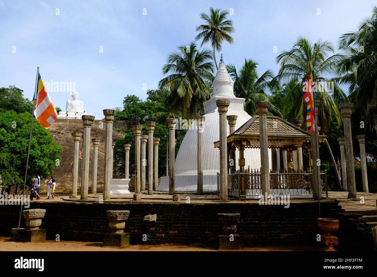 Sri Lanka Mihintale - Ambasthala Dagaba - Stupa surrounded with stone pillars Stock Photo