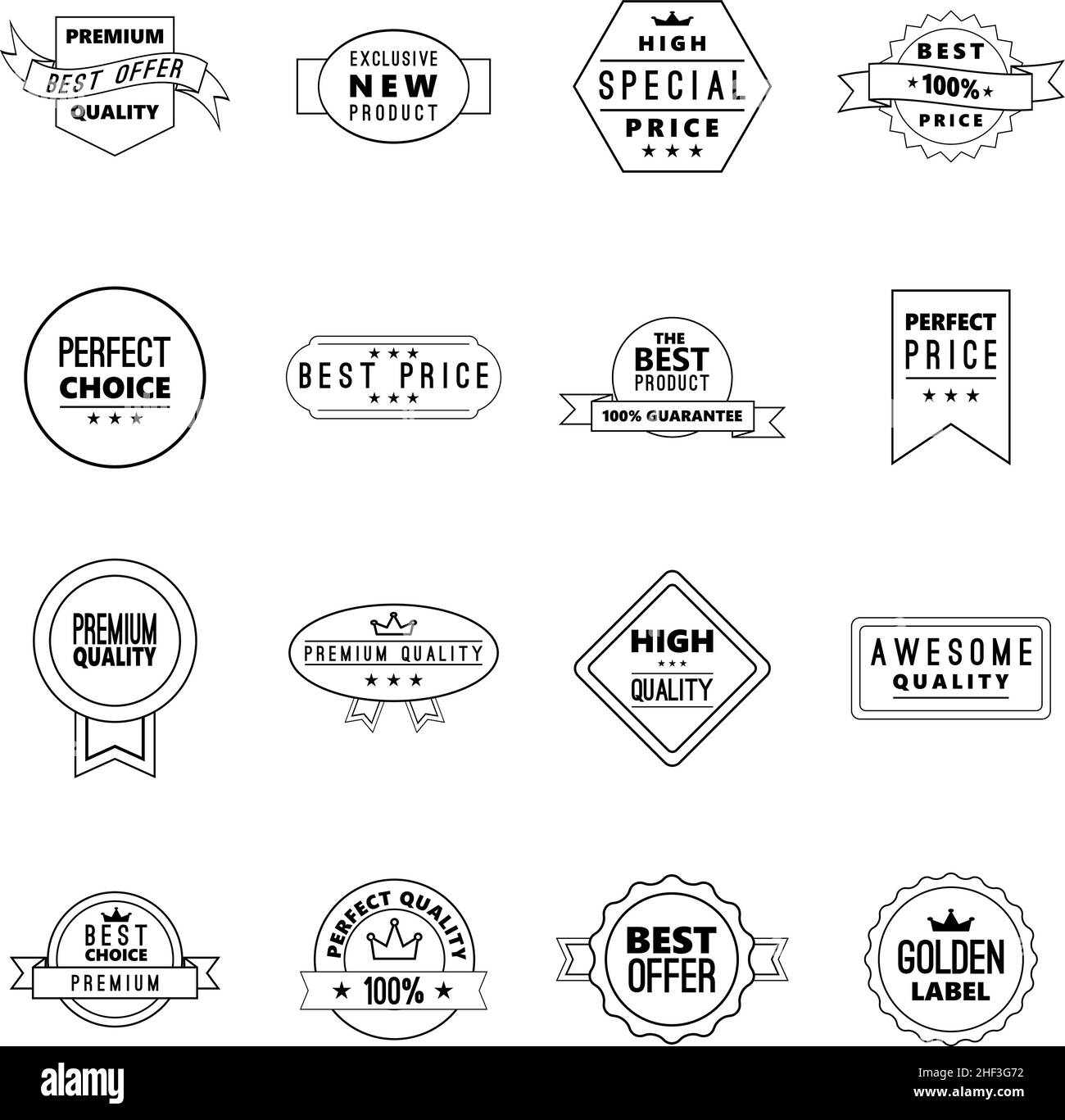 Retail label set icons in outline style isolated on white background ...