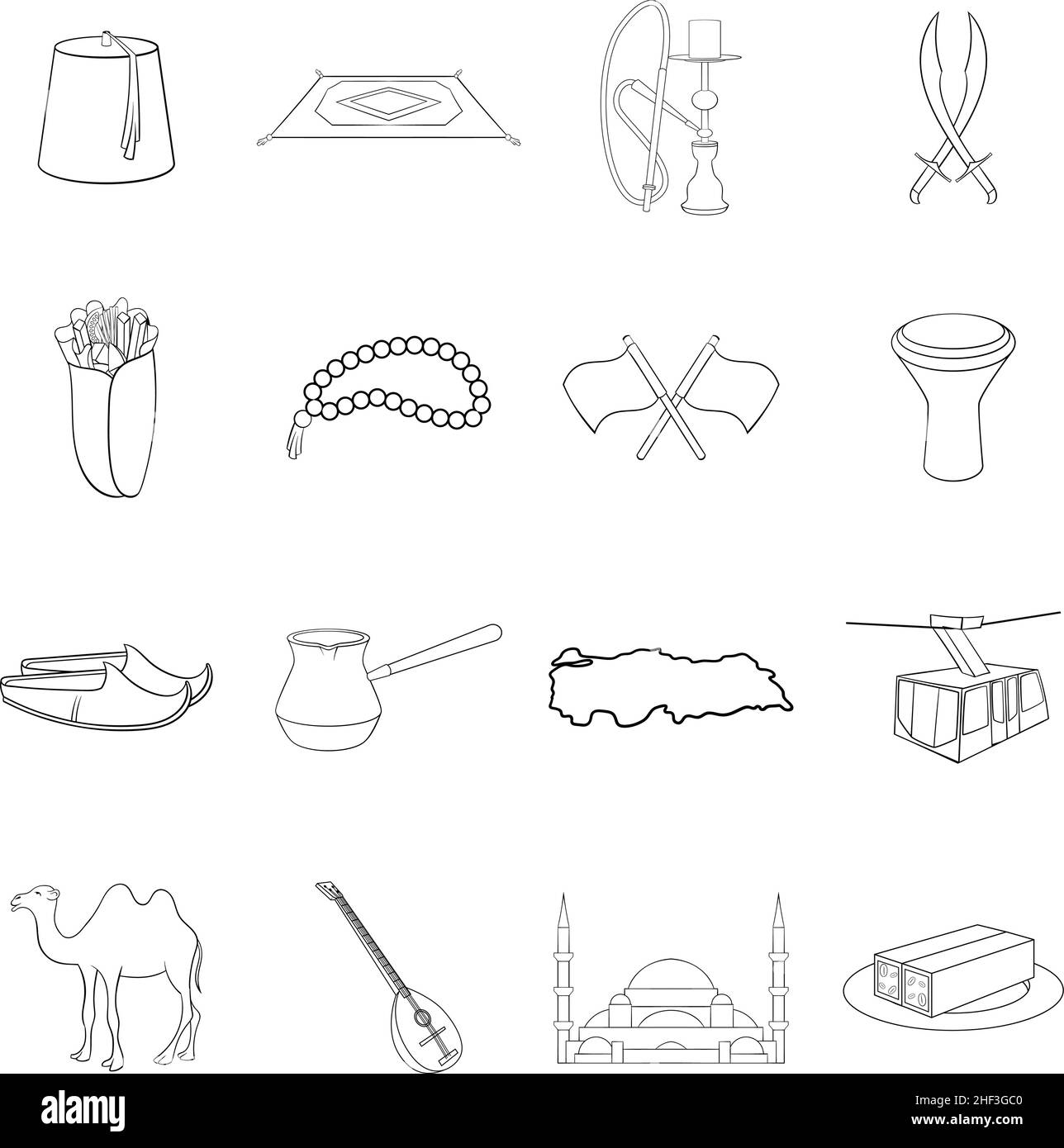 Turkey set icons in outline style isolated on white background Stock ...