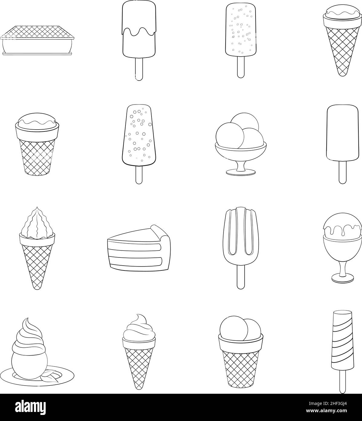 Ice cream set icons in outline style isolated on white background Stock ...