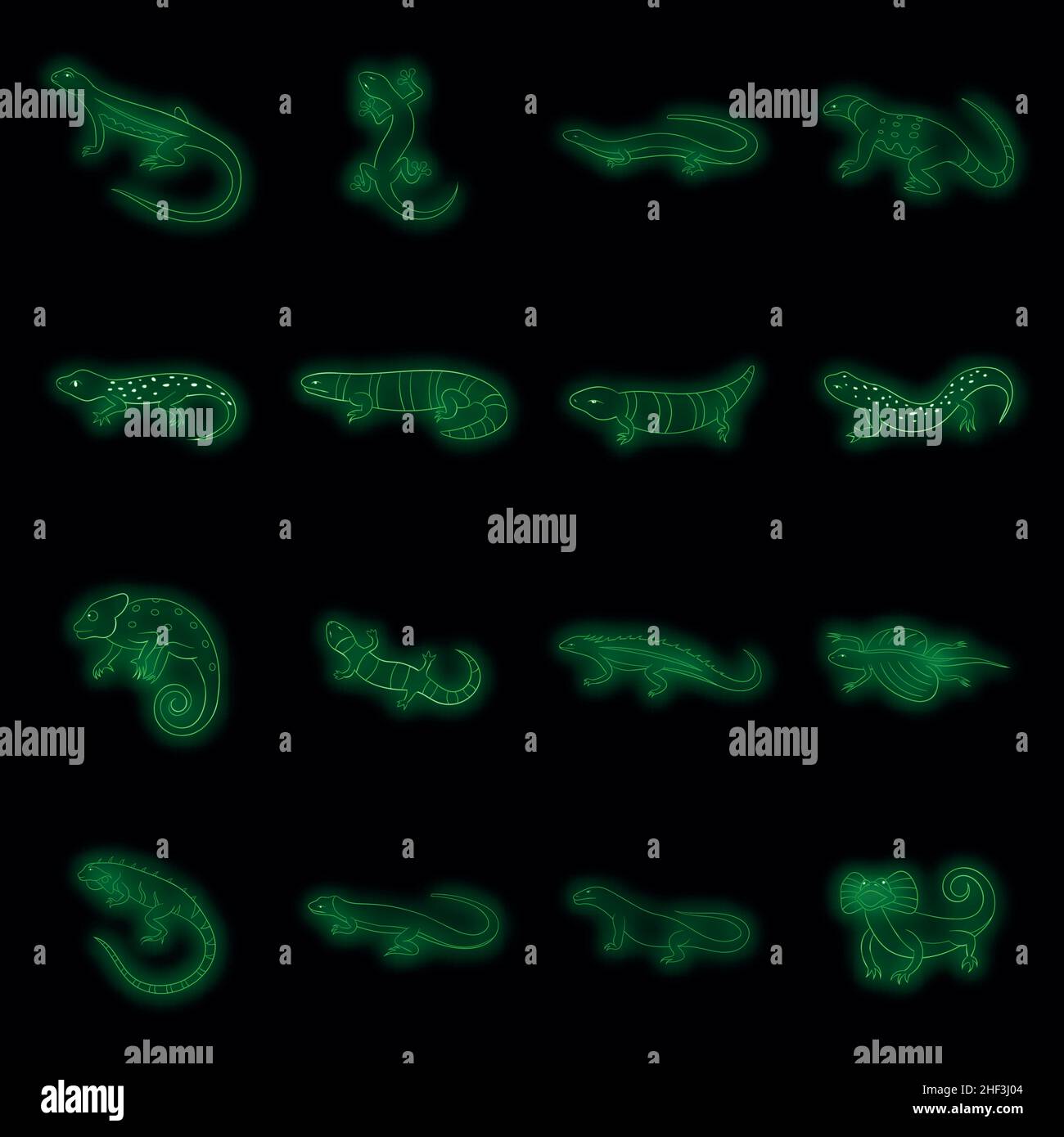 Lizard icons set. Illustration of 16 lizard vector icons neon color on ...