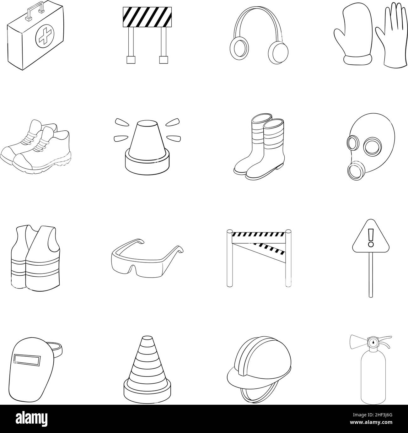 Safety work set icons in outline style isolated on white background ...