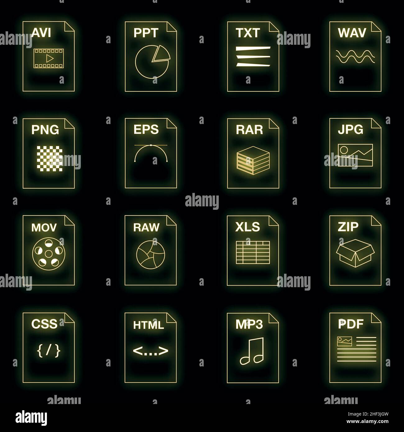 File extension icons set. Illustration of 16 file extension vector