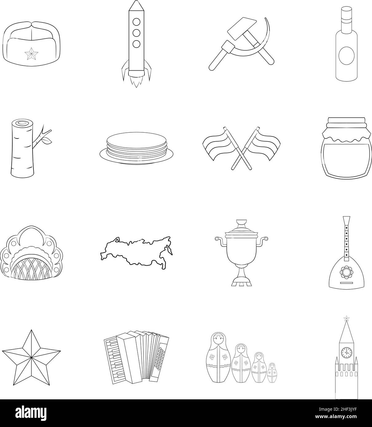 Russia set icons in outline style isolated on white background Stock Vector