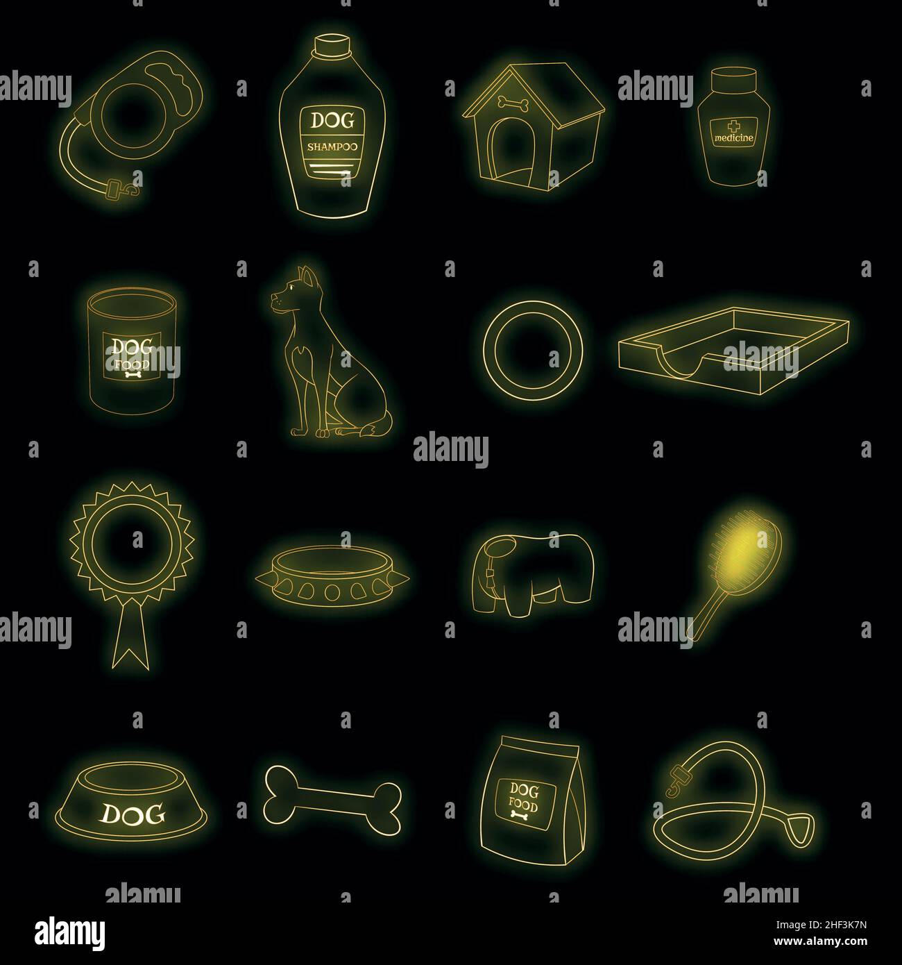 Dog care icons set. Illustration of 16 dog care vector icons neon color ...
