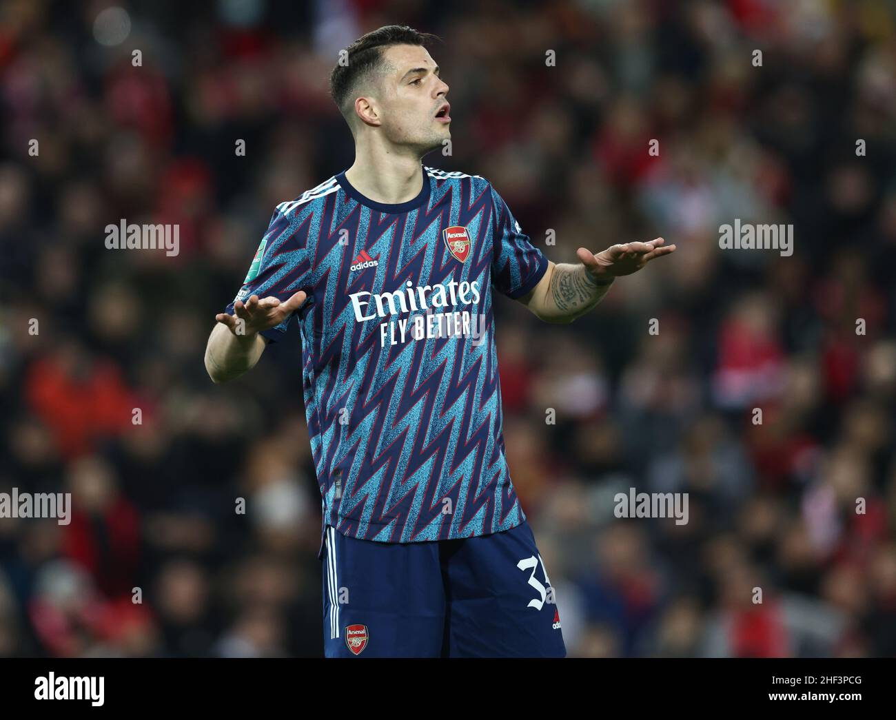 Liverpool, UK. 13th Jan, 2022. Granit Xhaka of Arsenal during the Carabao Cup match at Anfield, Liverpool. Picture credit should read: Darren Staples/Sportimage Credit: Sportimage/Alamy Live News Stock Photo