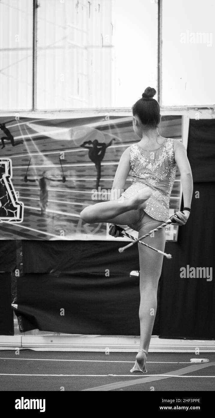 artistic gymnastics routine Stock Photo