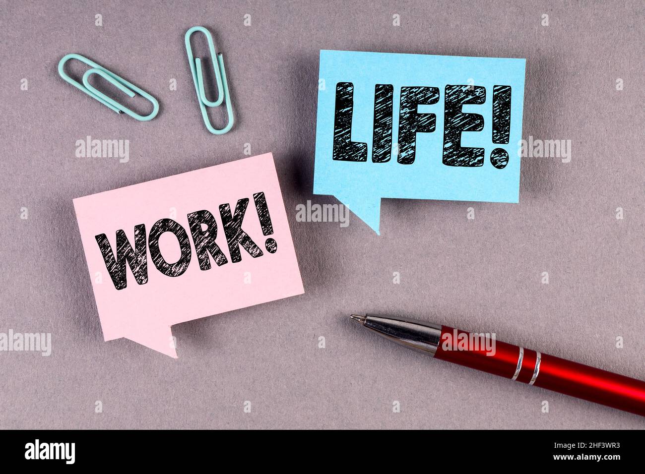 Work Life balance. Two speech bubbles on a gray background Stock Photo ...
