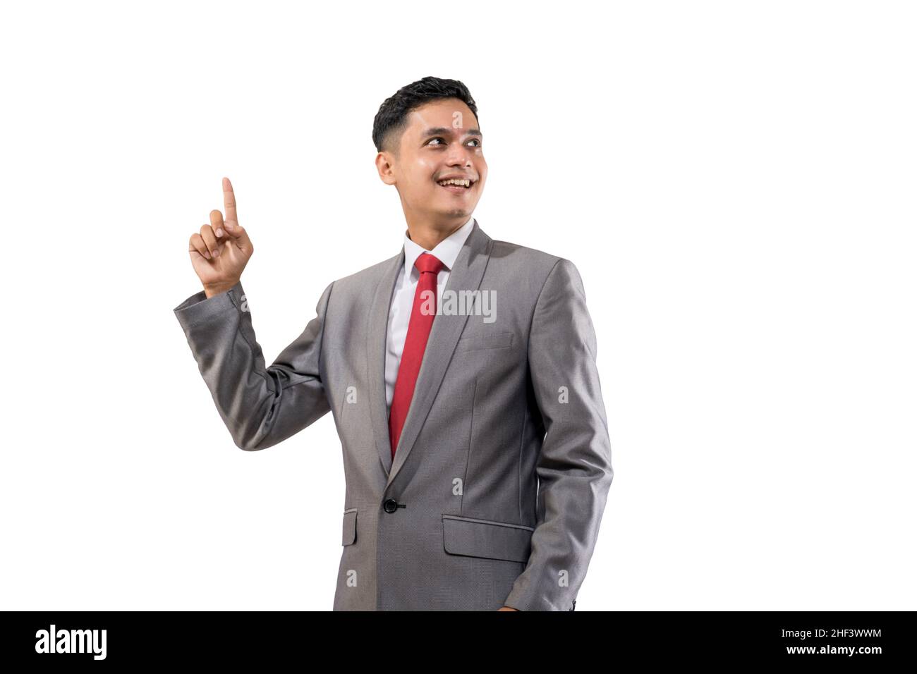happy young man business showing blank space isolated Stock Photo - Alamy