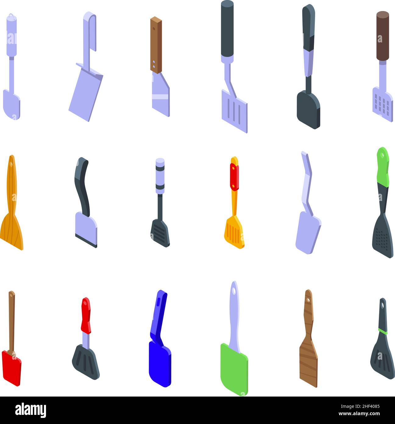 Spatula icons set isometric vector. Baking accessory. Bbq baker Stock Vector