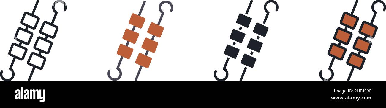 Barbecue bbq skewers icon. Linear flat color icons contour shape outline. Black isolated silhouette. Fill solid icon. Modern glyph design. Set of Stock Vector