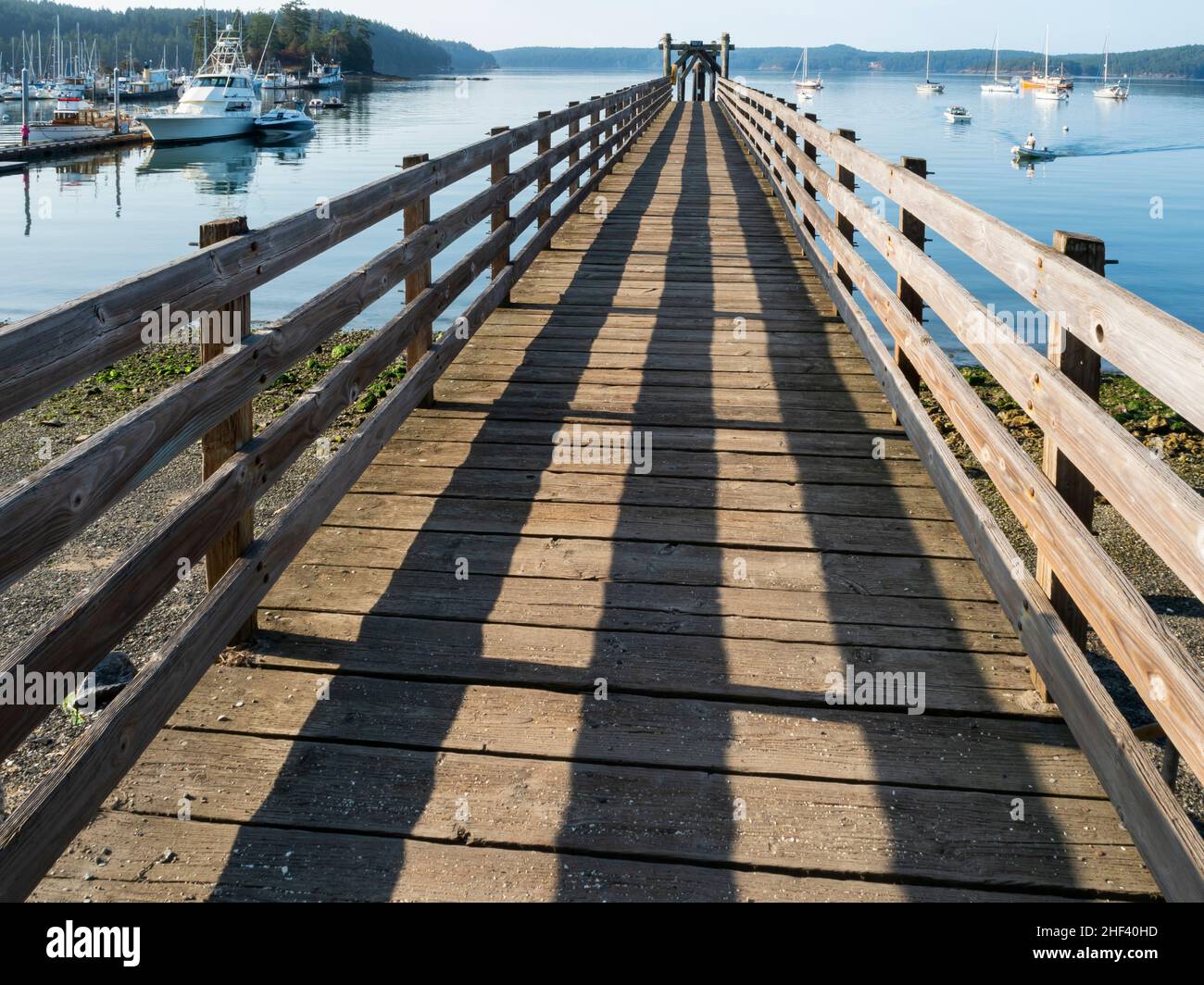 WA21068-00...WASHINGTON - Boat dock at West Sound on Orcas Island; part of the San Juan Islands group. Stock Photo