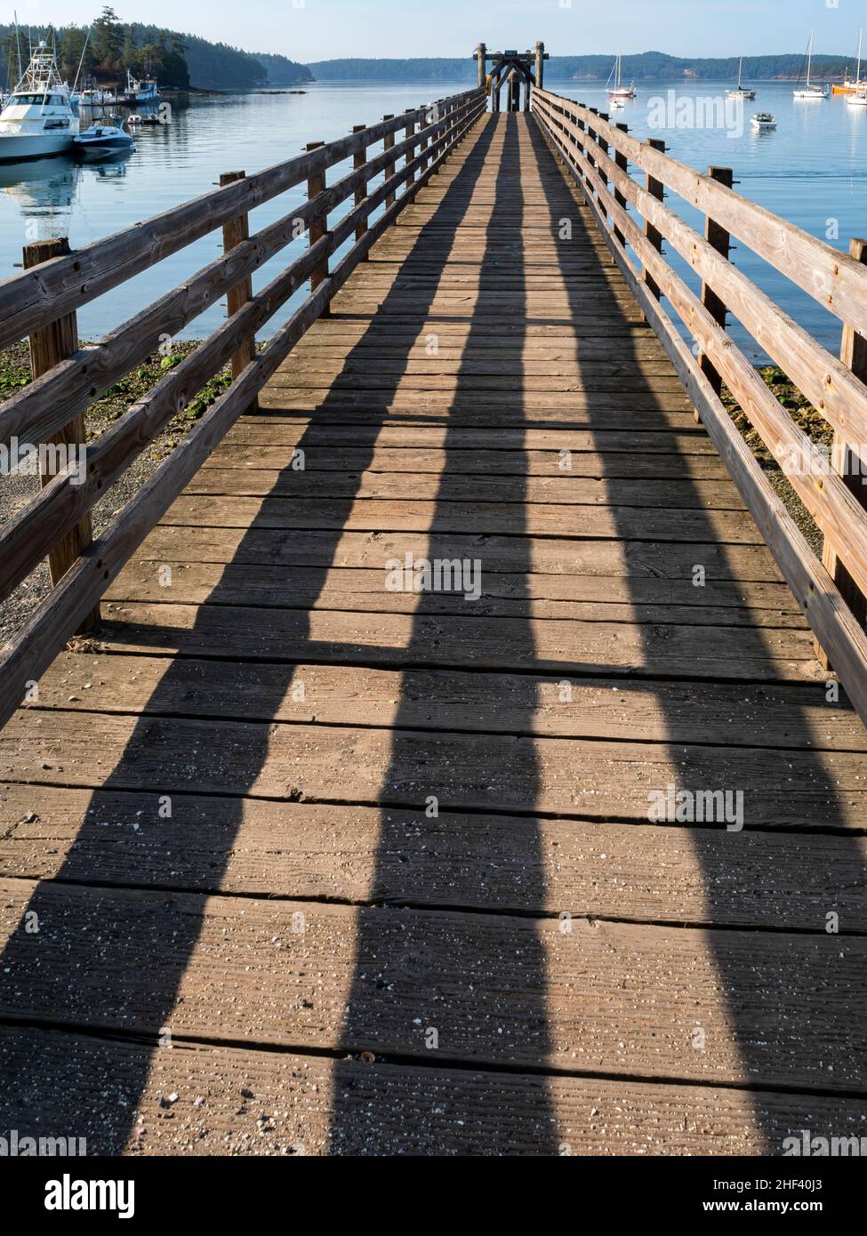 WA21069-00...WASHINGTON - Boat dock at West Sound on Orcas Island; part of the San Juan Islands group. Stock Photo