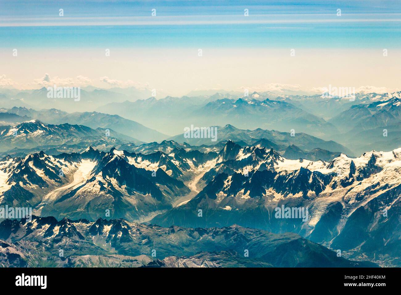 aerial of the French Alps with snow capped summits Stock Photo - Alamy