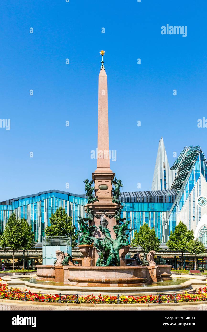 historic fountain in Leipzig on Augustus square Stock Photo