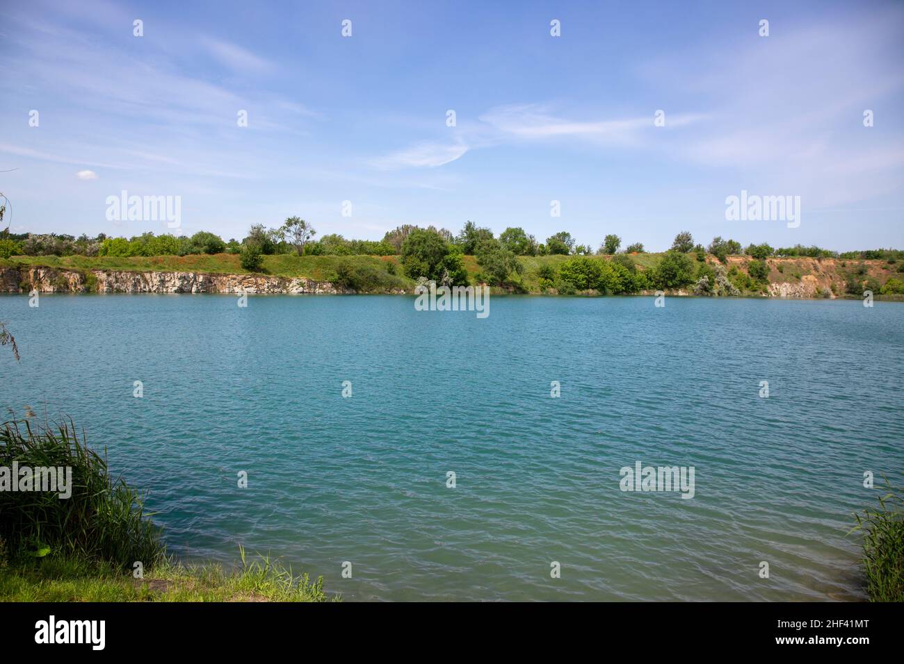 Summer water landscape with rocky river banks Stock Photo - Alamy