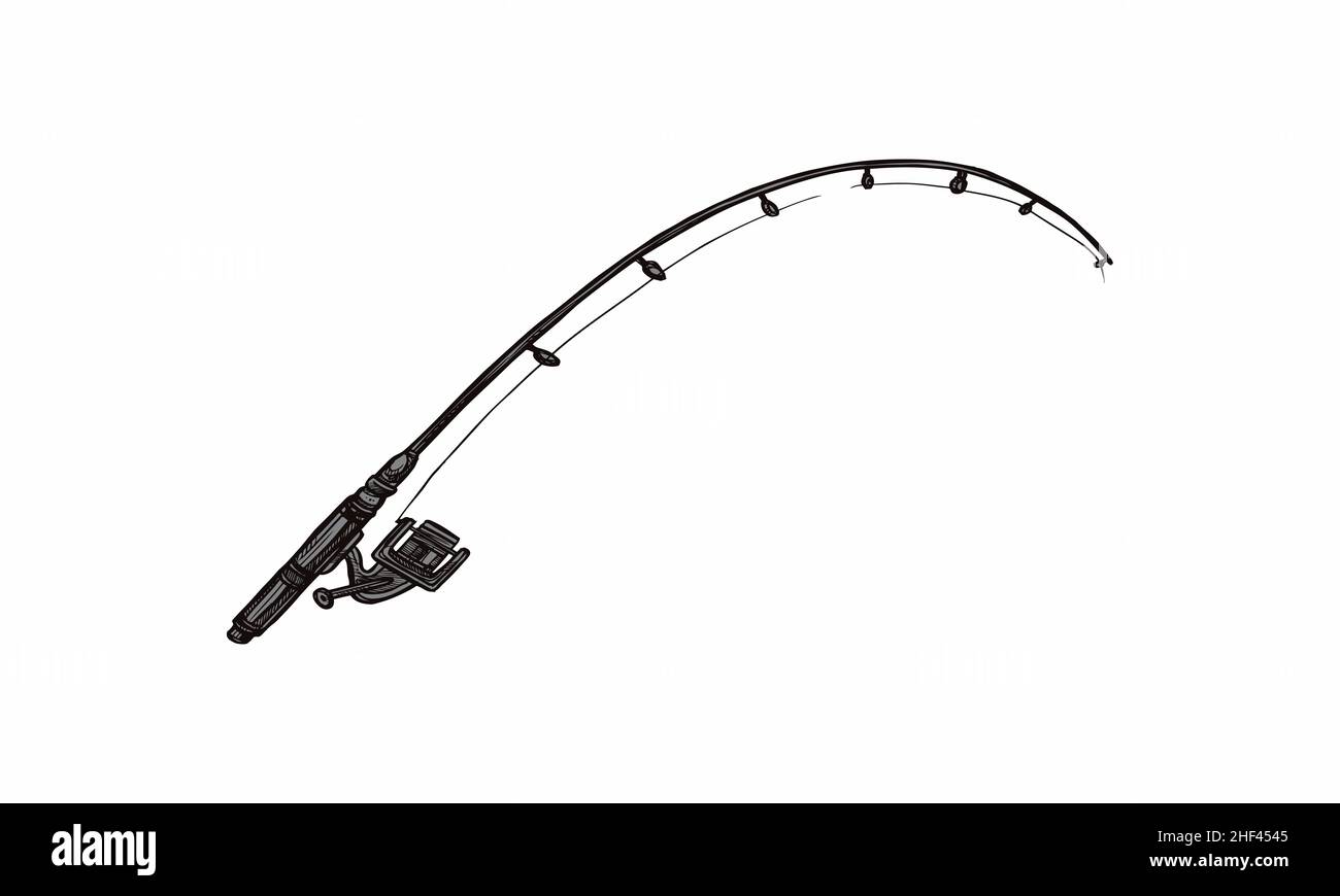 Fishing rod icon. Side view. Wooden rod. Vector flat graphic