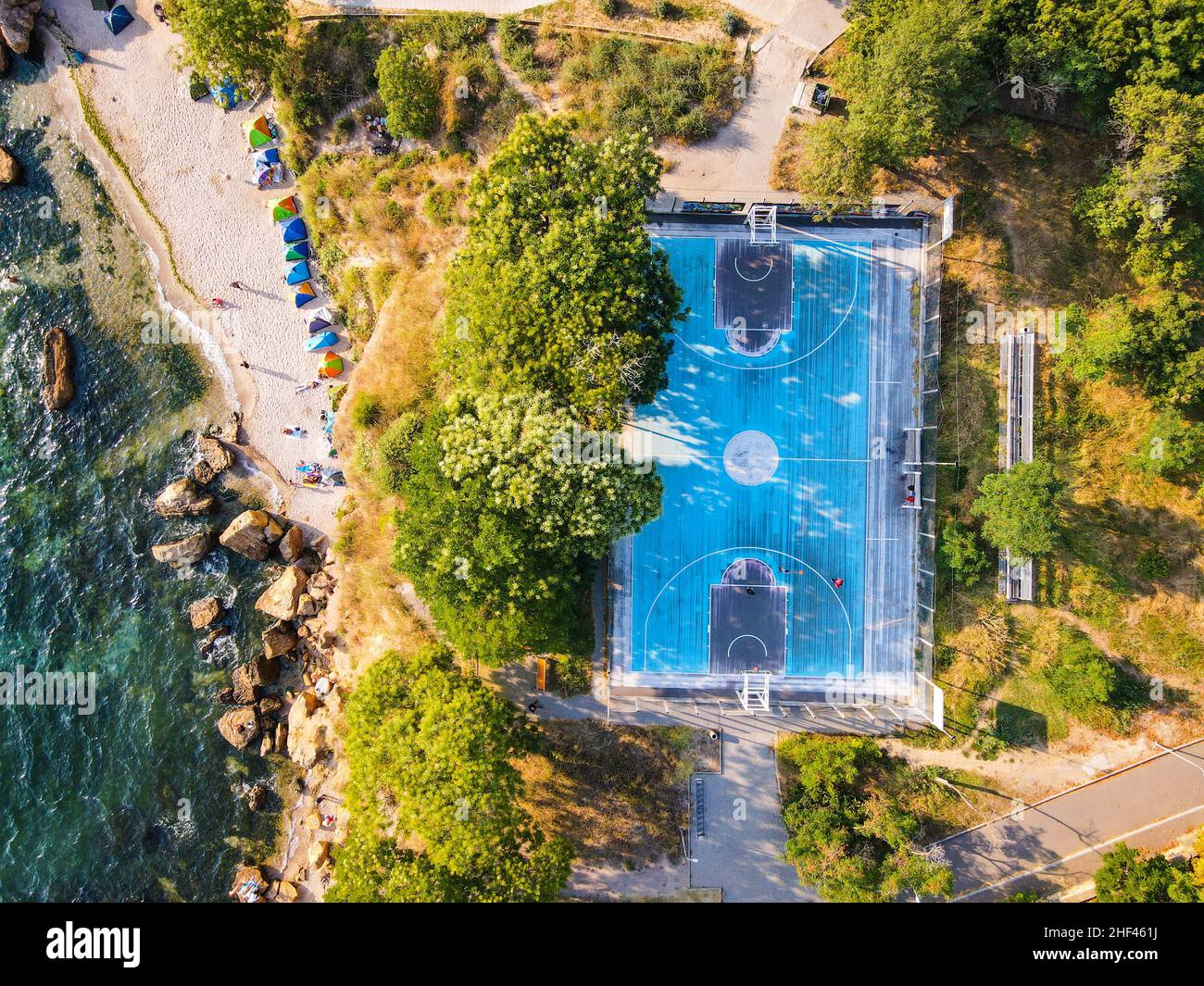 Basketball court in a park in Odessa Ukraine on the Black Sea beach ...