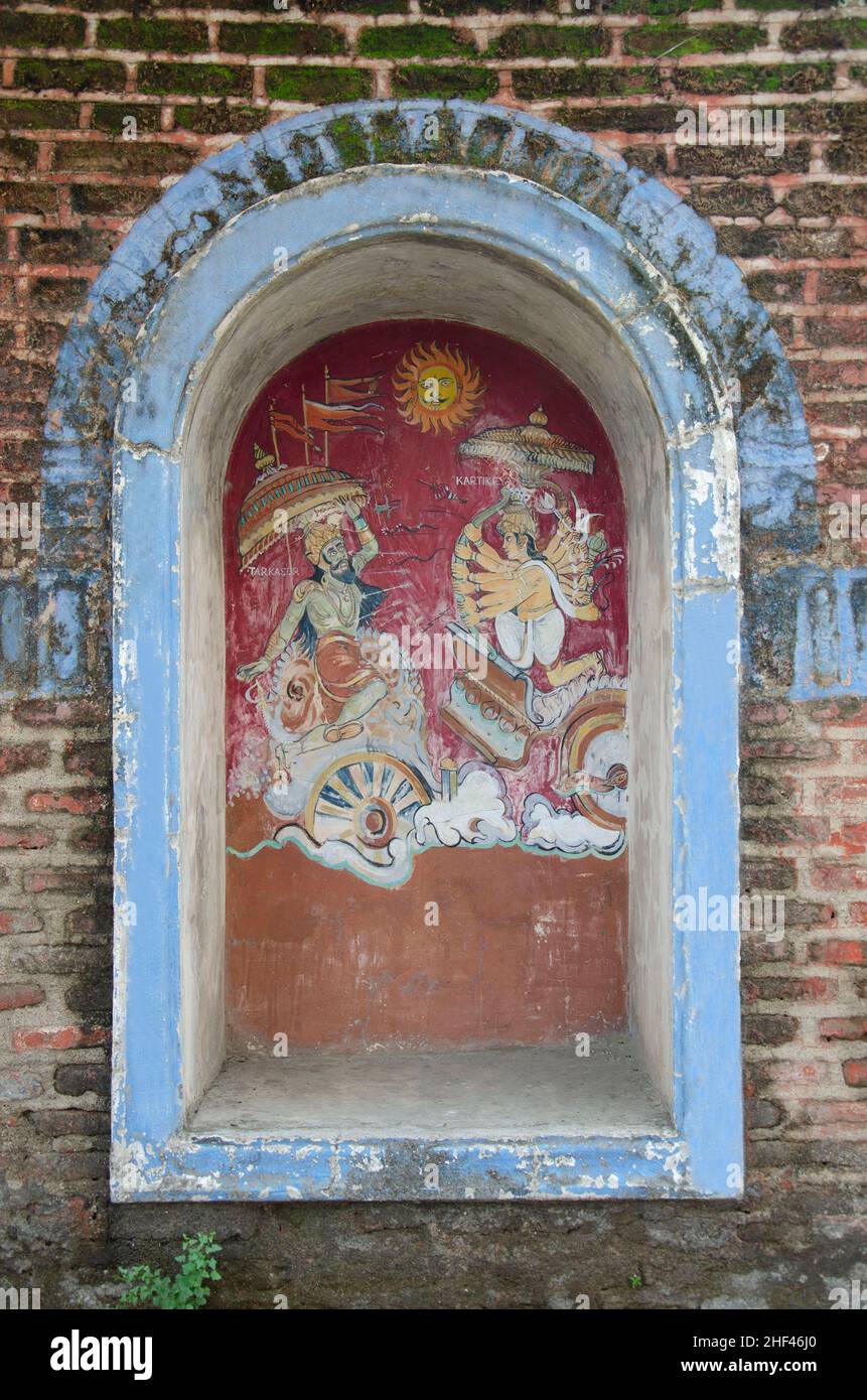 Colorful paintings on the inner wall of a temple at Parvati Hill, Pune, Maharashtra, India Stock Photo