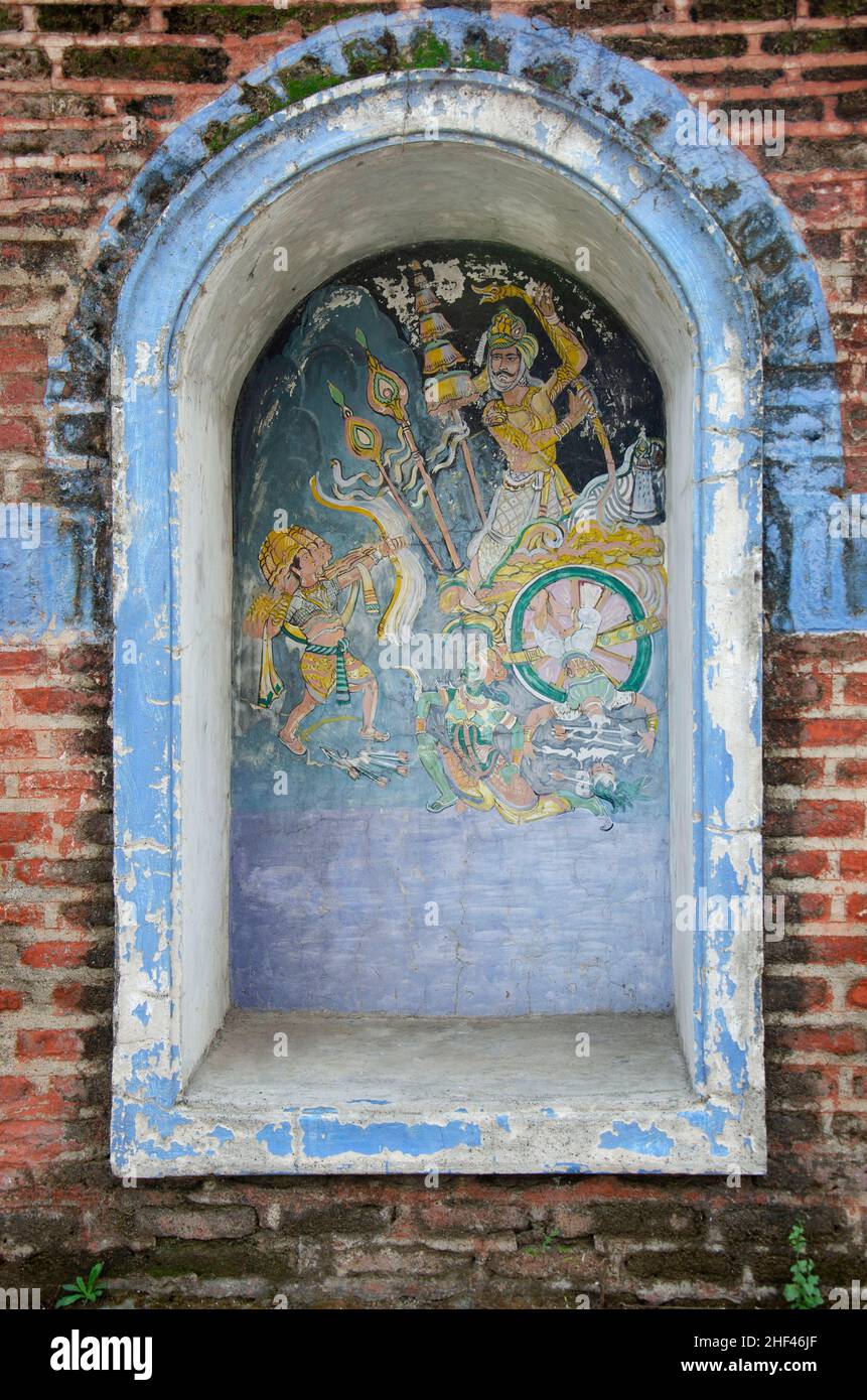 Colorful paintings on the inner wall of a temple at Parvati Hill, Pune, Maharashtra, India Stock Photo