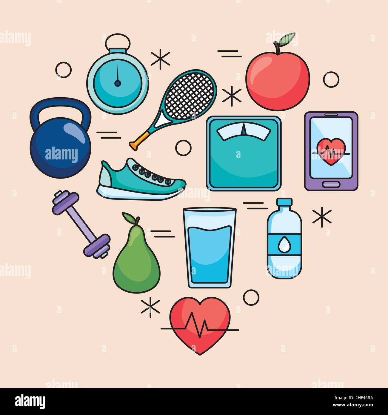 fitness icons in heart shape Stock Vector Image & Art - Alamy