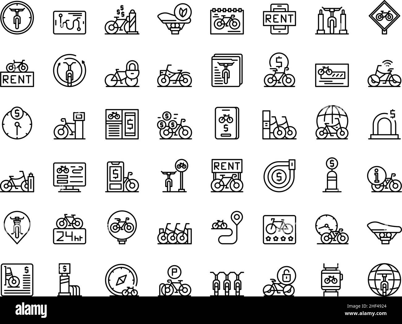 Bike sharing icons set outline vector. Bicycle station. City person Stock Vector