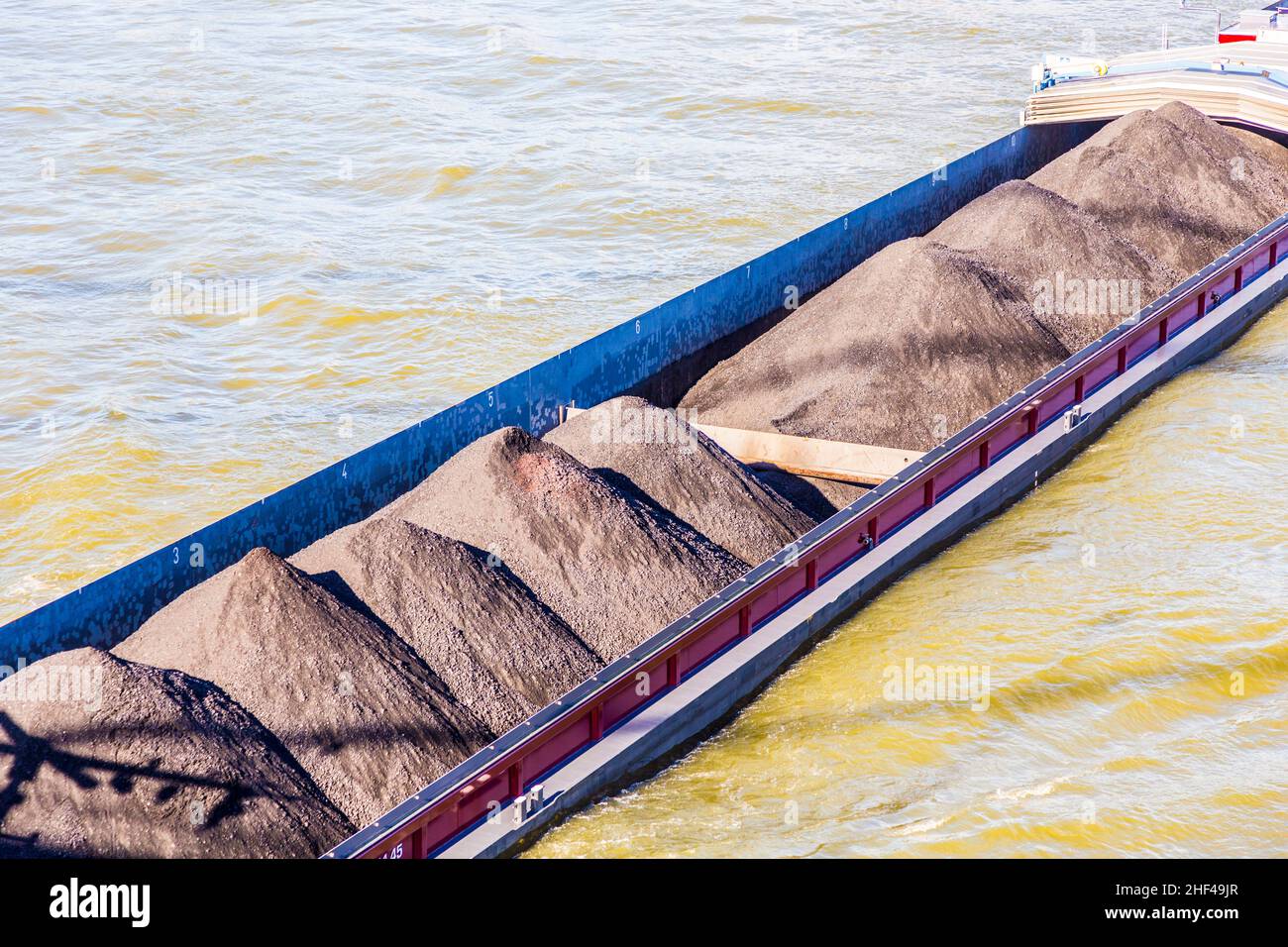 heavy loaded freight ship in Cologne at river Rhine Stock Photo Alamy