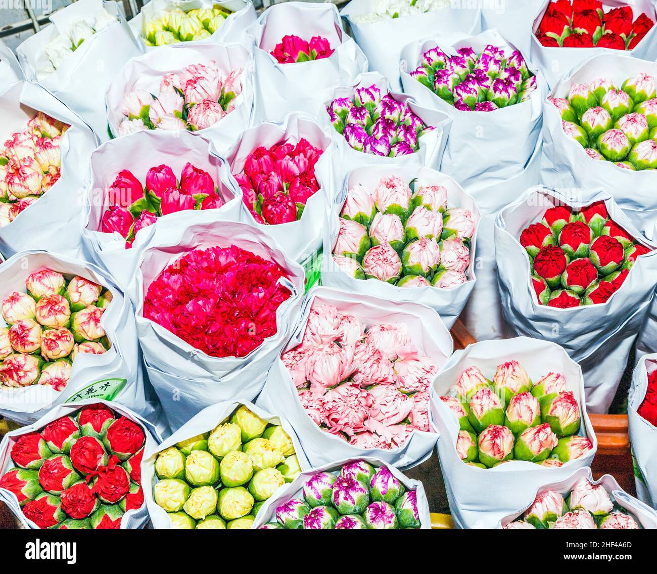beautiful flowers at the outdoor flower market in Hong Kong Stock Photo