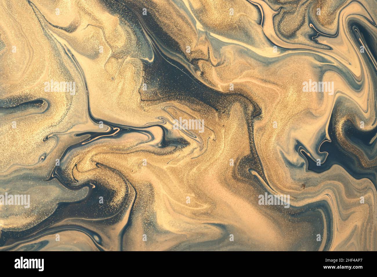 Abstract fluid art background navy blue and golden colors. Liquid ...