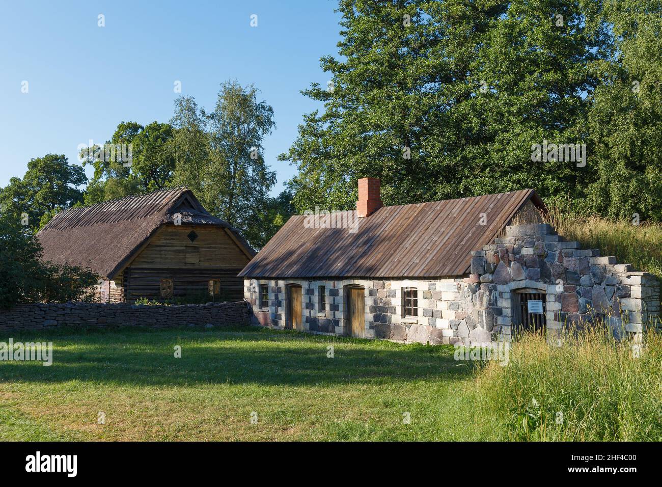 Estonian open air museum with cultural and architectural heritage. Summer time. Taliin, Estonia. Stock Photo