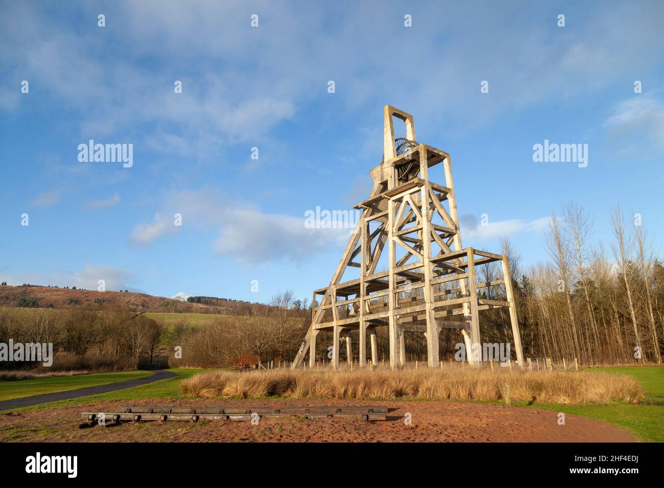 The winding gear of Mary No. 2  shaft at Lochore Meadows Country Park  , Fife. Stock Photo