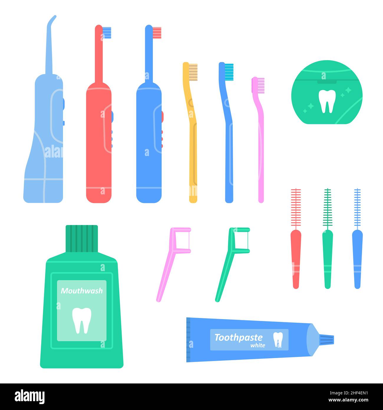 Dental cleaning tools set. Hygiene and oral care. Flosser, Irrigator ...