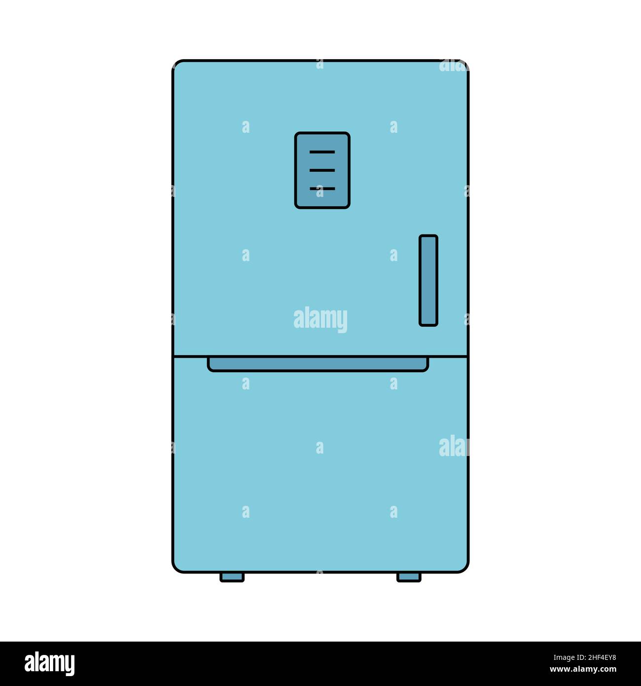 Blue refrigerator, fridge, icebox icon. Kitchen equipment for storing food. Vector illustration in flat line style on a white isolated background. Stock Vector