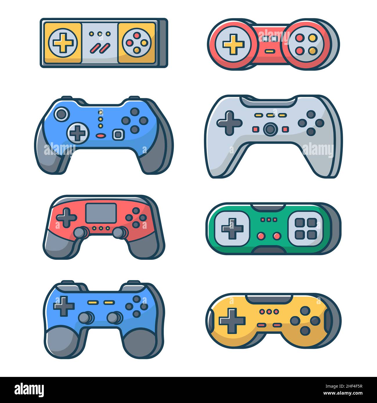 Set of game joysticks on an isolated white background. Joypad for