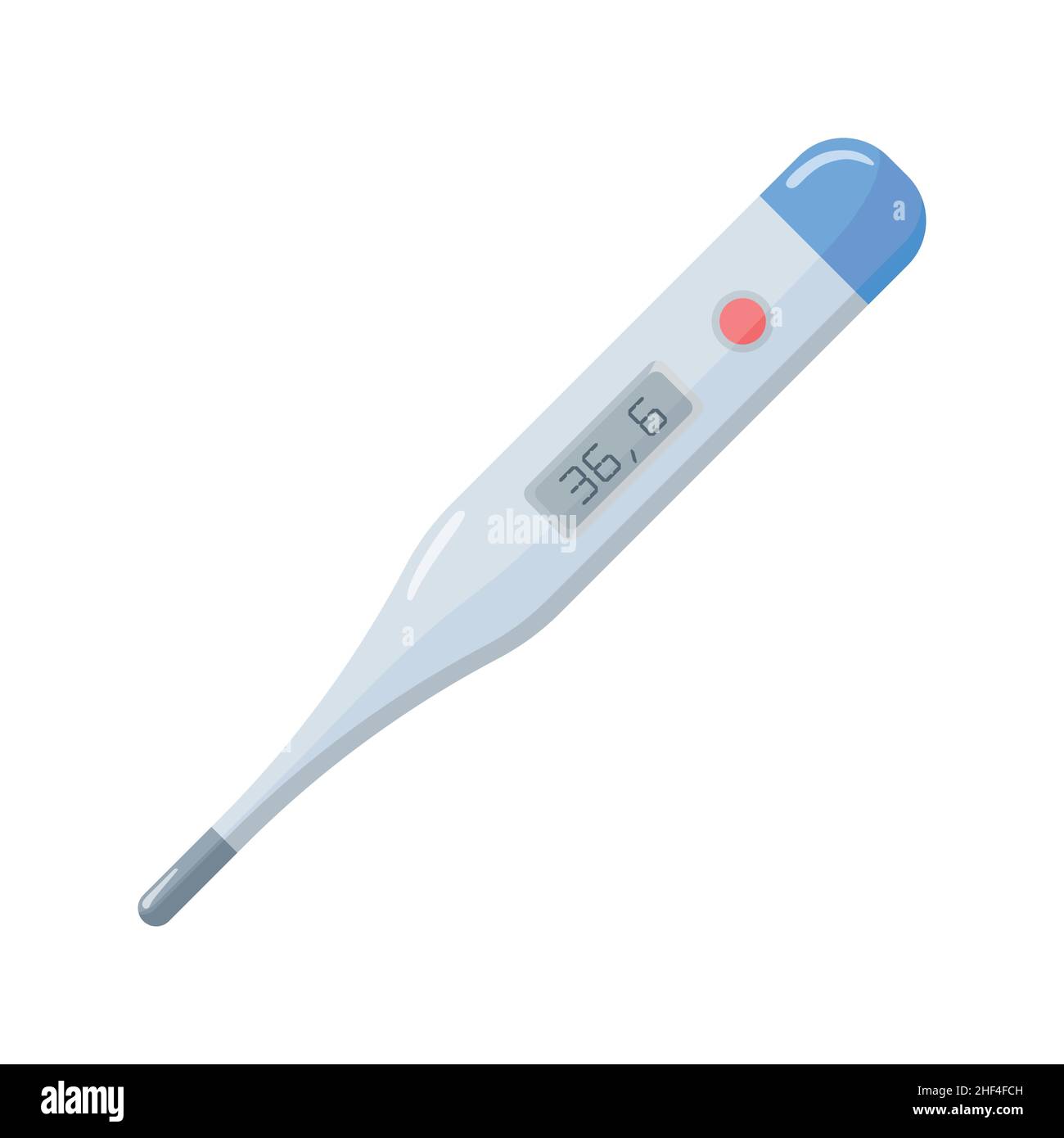 Medical electronic thermometer. A device for measuring body temperature. Cartoon flat style. Isolated vector illustration on white background. Stock Vector